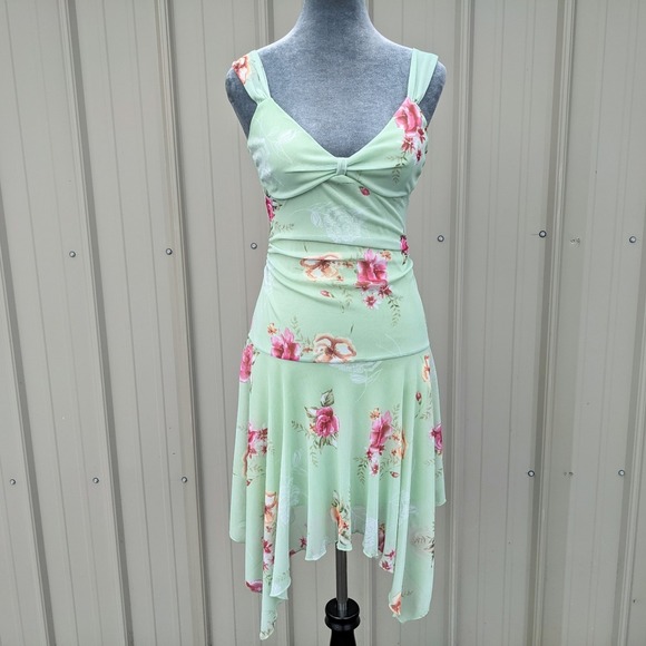 City Triangles Dresses & Skirts - Vintage Y2K Floral Asymmetrical Fairy Dress XS Sheer Mesh Overlay Drop Waist
